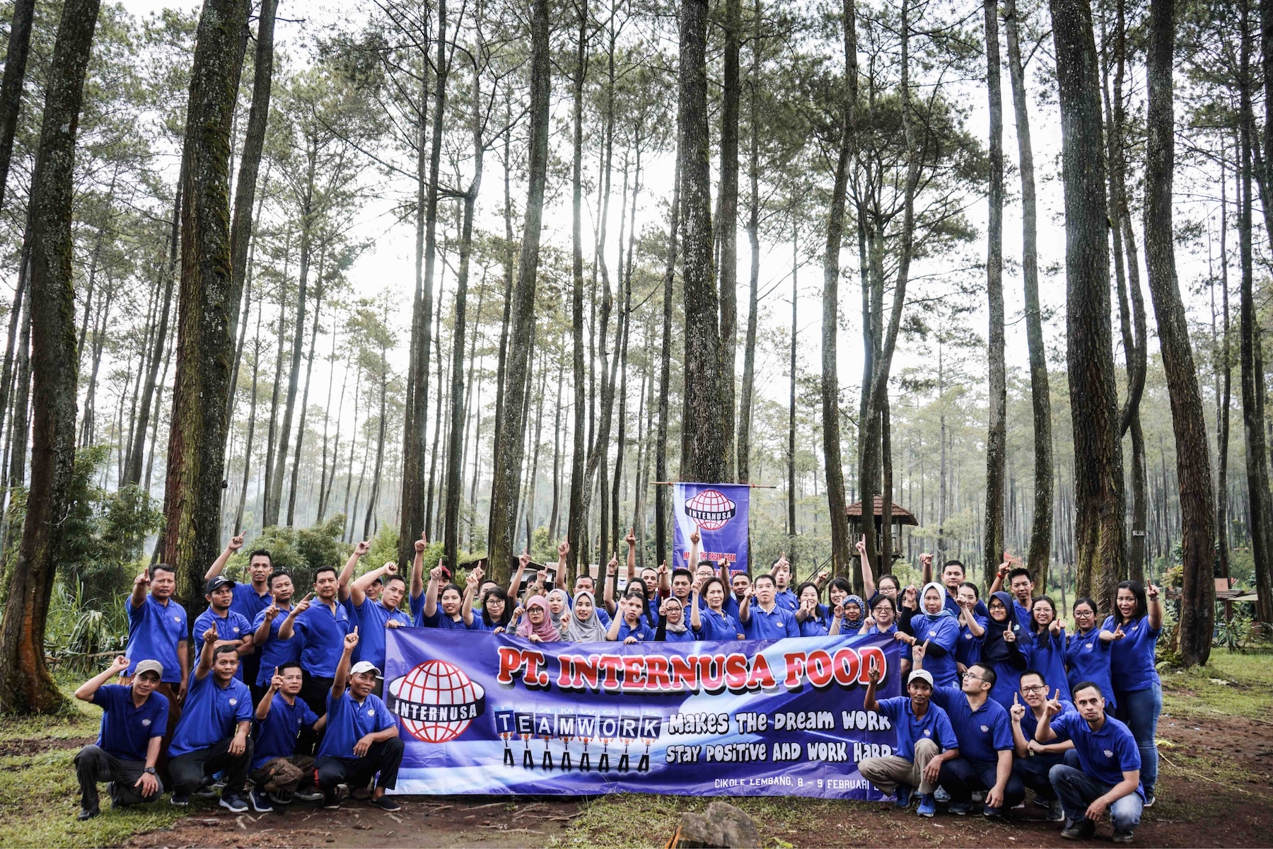 Theme: TEAMWORK  "Teamwork Makes the Dream Work, Stay Positive & Work Hard"  We always try our best to take little time out of our busy schedules and put our hustle on hold in order to arrange our annual gathering. We take this time to be closer to Mother Nature and create a stronger bond with our employees. Our employees are one of our greatest assets, who are meant to be nurtured and cherished as they contribute greatly to our company’s credibility and success. It feels great to have this family reunion where we have the opportunity to invite some of our employees outside of Jakarta as well. In this occasion, we play games to build our team spirit and emphasize the importance of clear communication within and between each division. We also conduct singing and dancing competition to lighten the mood, give out some door-prizes and hike in the morning to keep our bodies fit. We chose Cikole Lembang for our venue this year, which is known for its fresh air and outbound adventures.