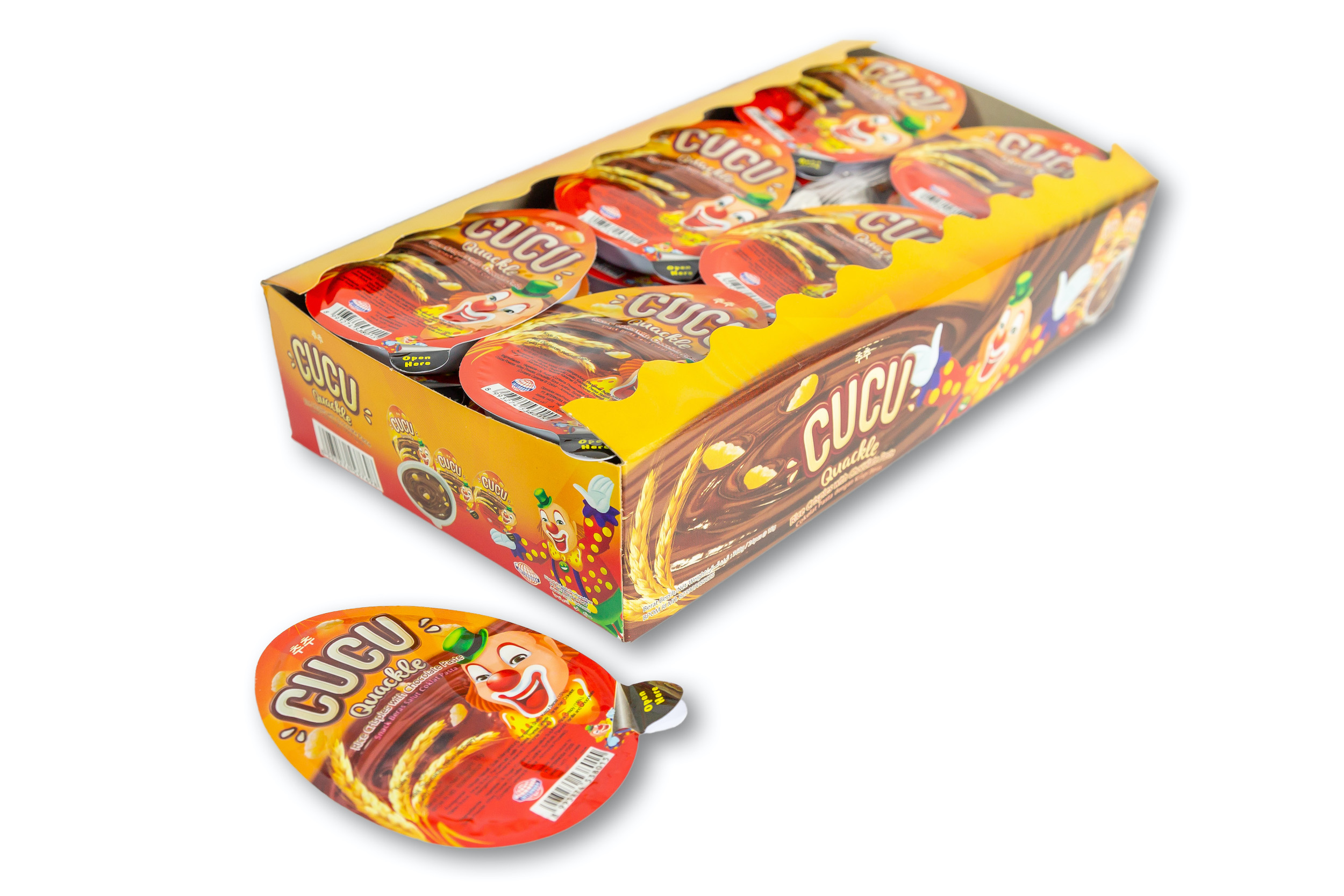 A tasty and wholesome treat which will satisfy people of all age, Cucu Quackle Rice Crispy is a classic snack with a modern touch. Crunch from the light and air-puffed rice crispy covered in smooth and dense dark chocolate paste makes it a pleasant and delicious after-meal snack or perfect cereal treats for dessert decoration to serve at any party or celebration. You can simply freeze it and cut it according to your preferable serving size.  For adults, Cucu Quackle Rice Crispy makes for a practical on-the-go snack for a quick breakfast or nibbles during a long, busy day. While for children, it is an enjoyable and crunchy-creamy snack to fill their tummy during school break and to elevate their day after tedious study.   Cucu Quackle Rice Crispy is an innovative and recently launched product that has quickly become popular in Indonesia’s competitive confectionary and modern snack market. It is also under high demand in many of our export markets.  Cucu Quackle Rice Crispy is manufactured by PT. Internusa Food, a modern and innovative confectionery and candy manufacturer in Indonesia with longstanding tradition of excellence. Competitively-priced to cater the middle-low market segments, PT. Internusa Food has produced well-known brands loved by the Indonesian customers and overseas markets over the years. The Company’s products have been exported to many countries in Southeast Asia, Asia Pacific, U.S.A, the Middle East and Africa. Its high-quality products follows the ISO 22000:2005 Food Safety Management System and the Indonesian Food and Drug Monitoring Agency (BPOM). All products are also Halal-certified by Indonesian Ulama Council (MUI). Cucu Quackle Rice Crispy is available for bulk purchasing with B2B wholesale price.   Package content: 12boxes @24cups @15g